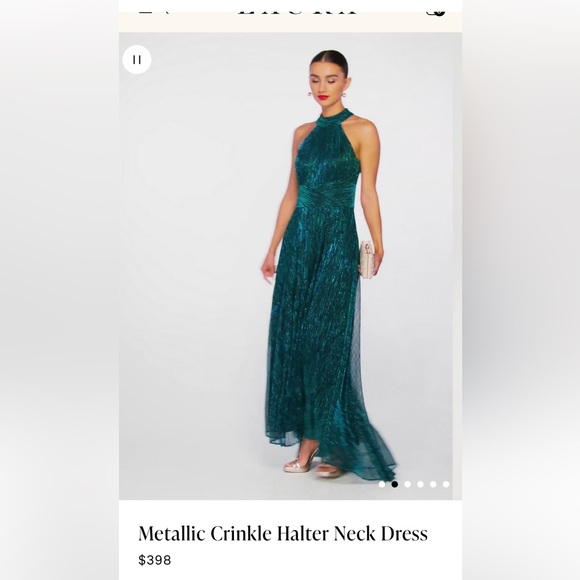 Metallic Crinkle Halter Dress - - Picture 5 of 7